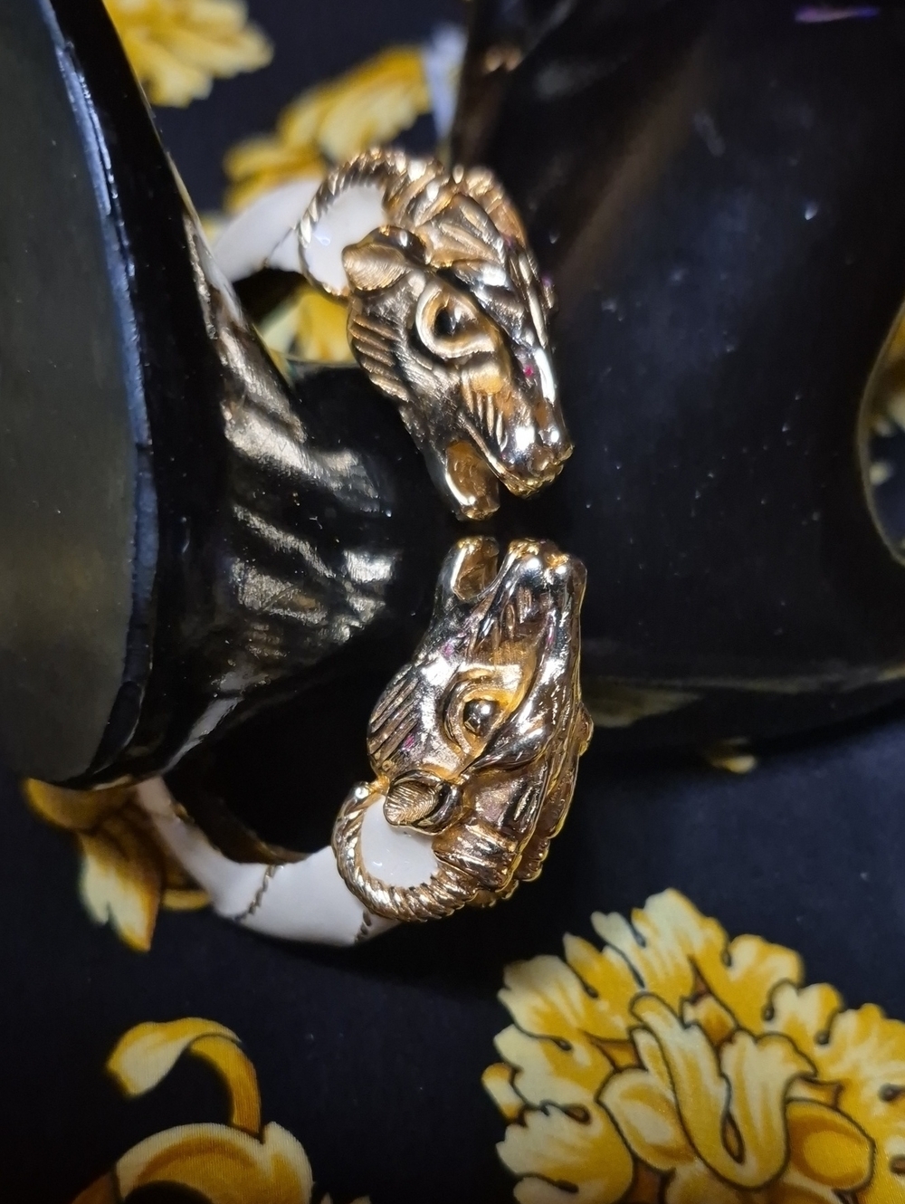 Vintage Donald Stannard Ram Head Bracelet with Cream Enamel Band